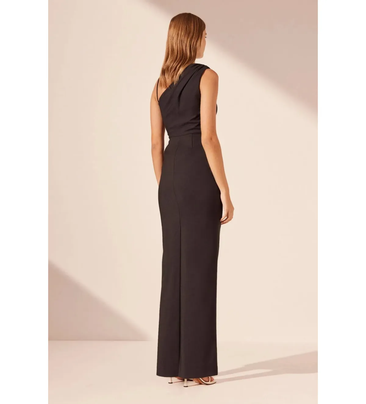 Shona Joy Lani Asymmetrical Gathered Maxi Dress Black Size AU 10 - Image 3