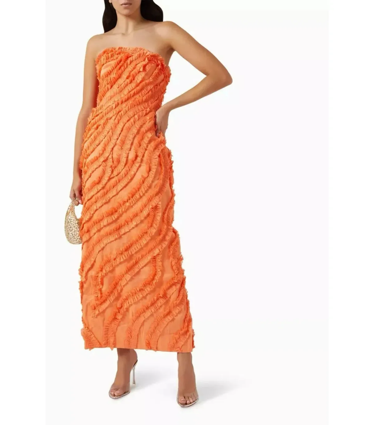 Aje Terrene Frill Maxi Dress Orange Size AU 14 - Image 1