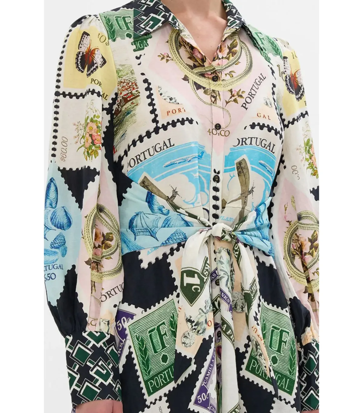 Camilla My Porto Pen Pal Waist Tie Midi Shirt Dress Multi Size AU 10 - Image 4