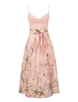 Zimmermann Rebellion Fitted Picnic Midi Dress Pink Aviary Size 2 AU 12 for rent on The Volte - image 1
