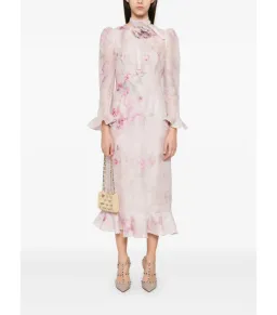 Zimmermann Crush Flower Midi Dress in Pink Floral Size 1 / AU 10 for rent on The Volte - image 1