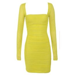 House of CB Valentina Chartreuse Long Sleeve Ruched Organza Mini Dress Yellow Size 6 for rent on The Volte - image 2