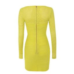 House of CB Valentina Chartreuse Long Sleeve Ruched Organza Mini Dress Yellow Size 6 for rent on The Volte - image 3