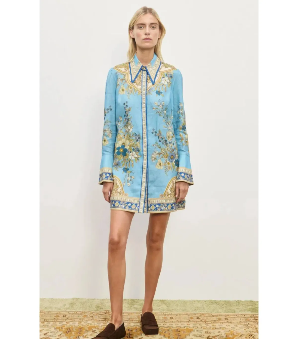 Alemais Cassie Mini Dress Blue Print Size AU 16 - Image 1