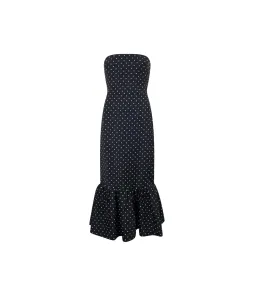 Odd Muse Strapless Peplum Midi Dress in Navy Polka Dot Size M / AU 10 for rent on The Volte - image 4