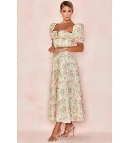 House of CB Tallulah Lemon Floral Puff Sleeve Midi Sundress Size 8 for rent on The Volte - image 3