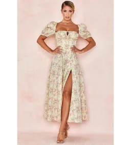 House of CB Tallulah Lemon Floral Puff Sleeve Midi Sundress Size 8 for rent on The Volte - image 1