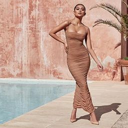 House of CB Fornarina Organza Mesh Midi Dress Tan Size 8 for rent on The Volte - image 3