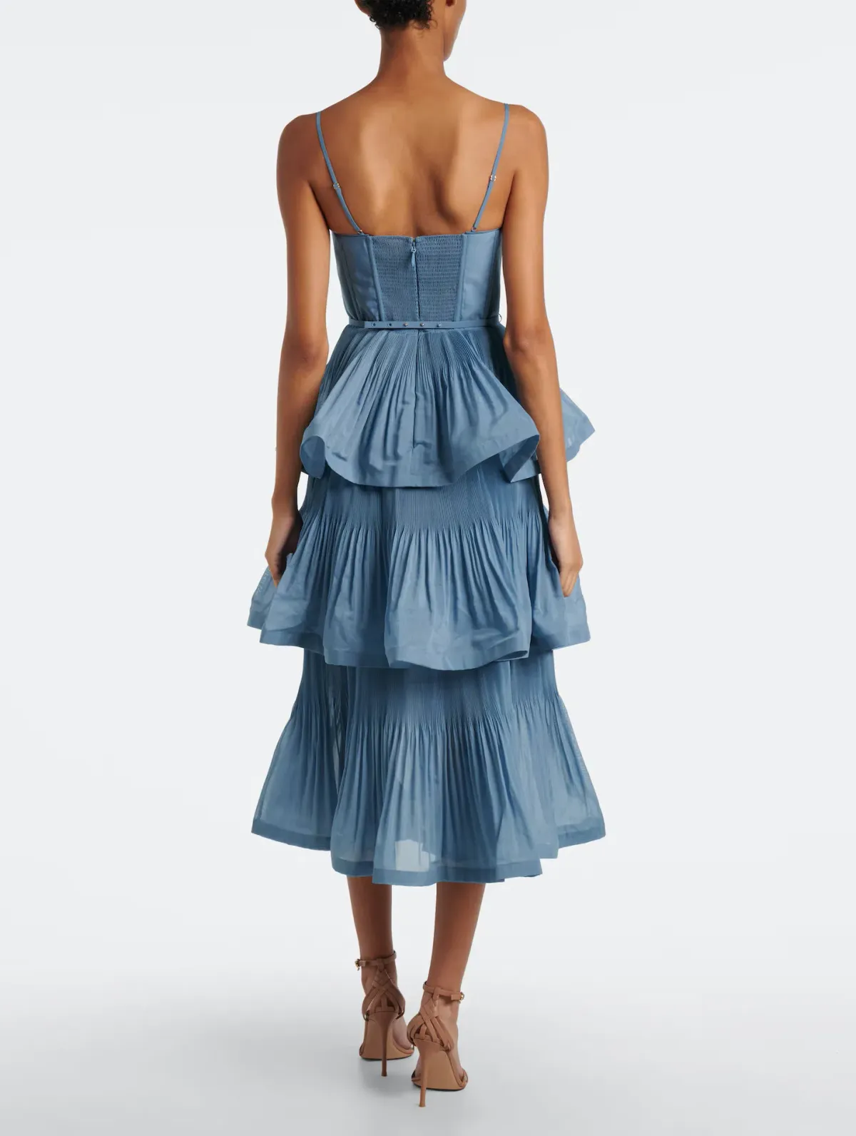 Zimmermann Pleated Tiered Midi Dress in Deep Blue Size 3 / AU 14 - Image 3