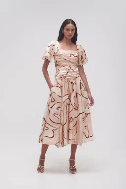 Aje Marianne Ruched Cutout Midi Dress in Whimsical Dove Print Size 4 for rent on The Volte - image 1