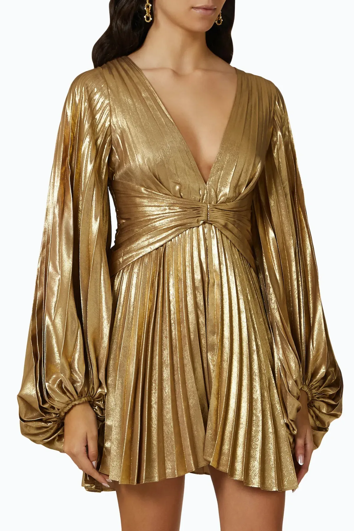 Acler Geneva Pleated Mini Dress Gold Metallic Size 10 - Image 2