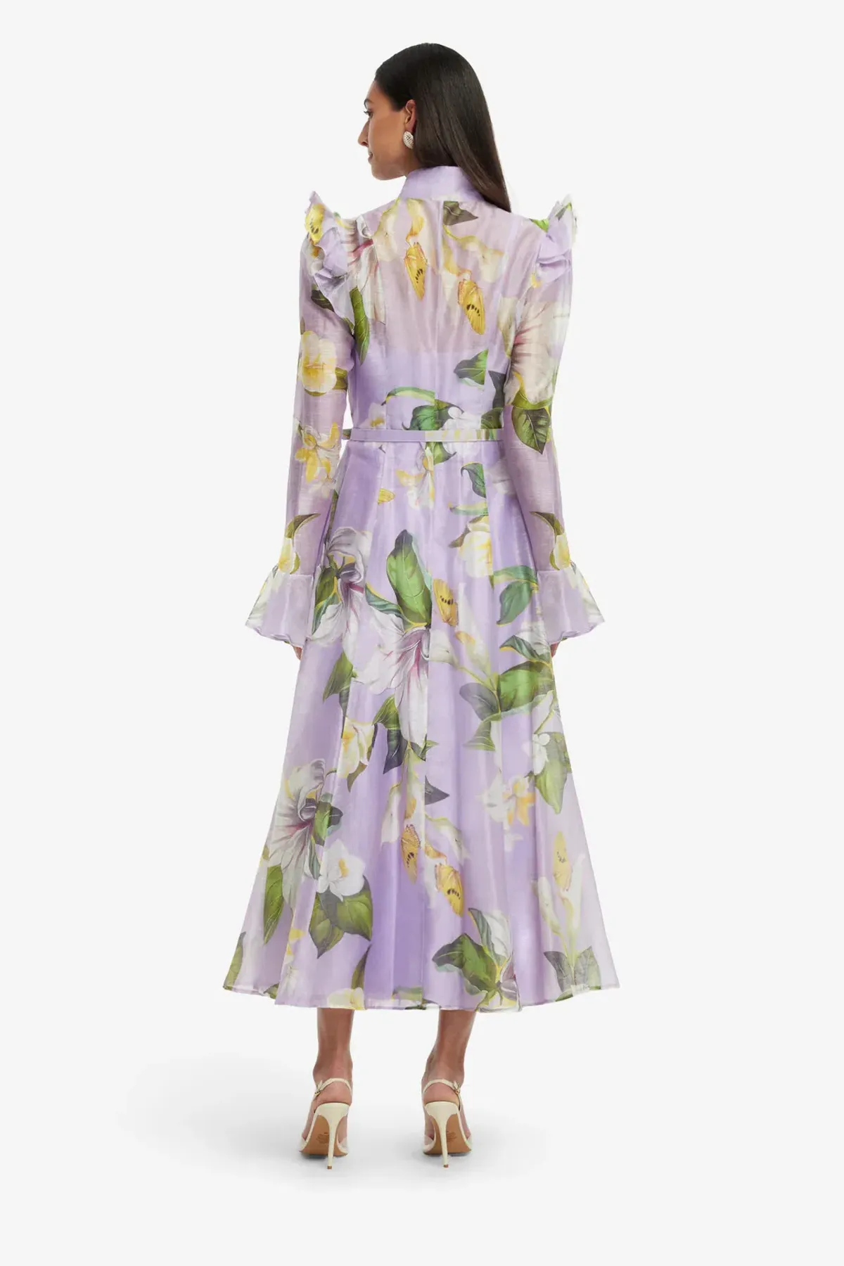Leo Lin  Katrina Butterfly Sleeve Midi Dress Lily Blossom Print in Lilac Size 16 - Image 2
