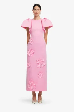 Leo Lin Lucinda Floral Appliqué Maxi Dress Baby Pink Size 10  for rent on The Volte - image 1