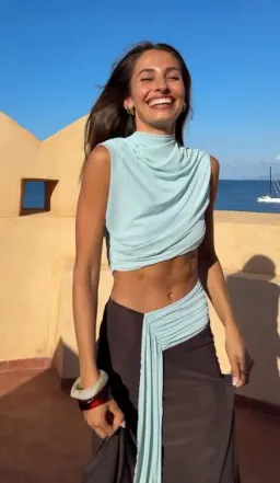 Bec and Bridge Conni Asym Midi Dress in Arctic Blue and Dark Chocolate Size 8 for rent on The Volte - image 2