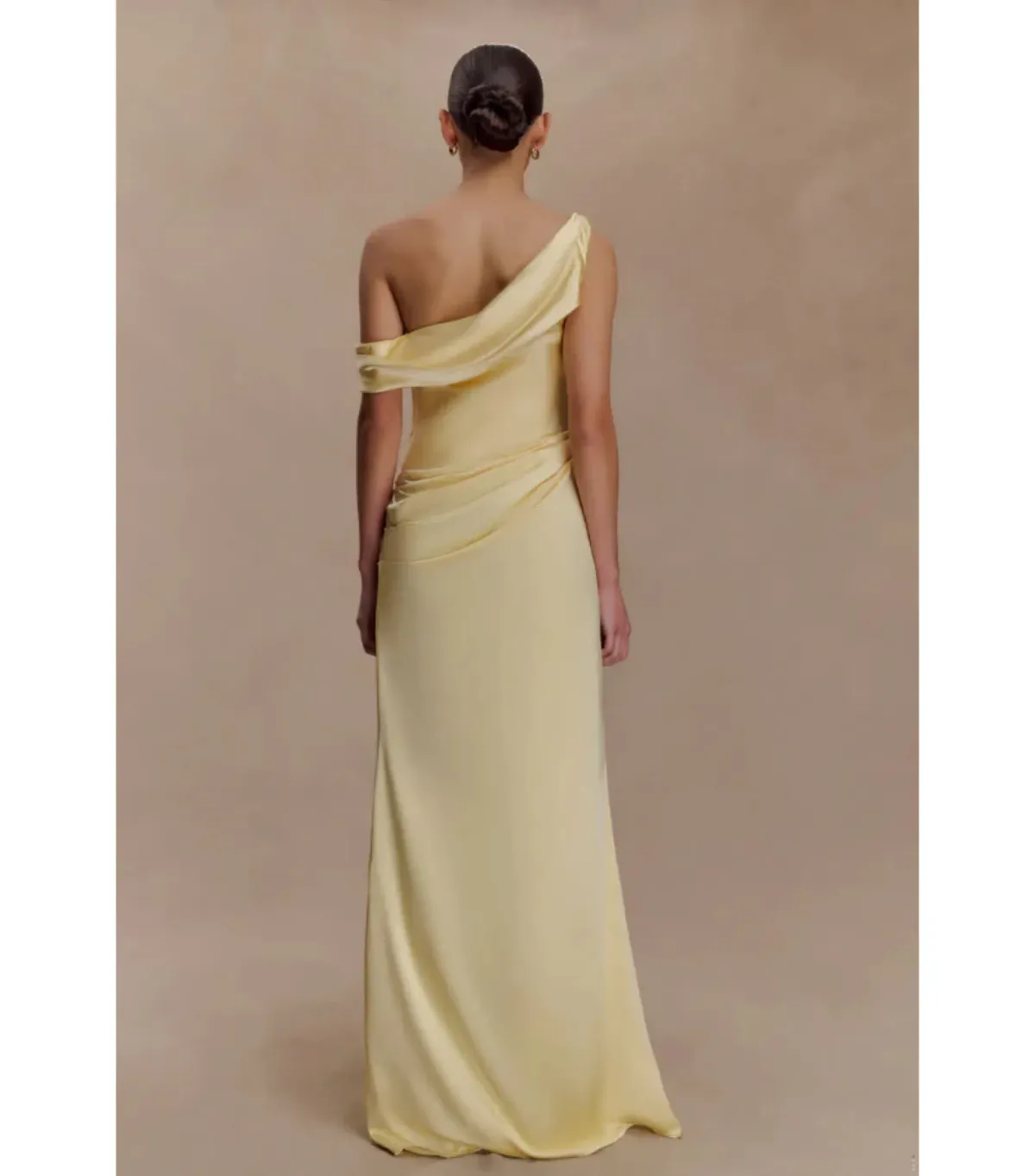 Meshki Dalia Off Shoulder Maxi Satin Dress Lemon Size 10 - Image 3