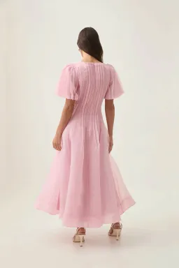 Aje Nova Pleated Midi Dress Chalk Pink Size AU 14 for rent on The Volte - image 3