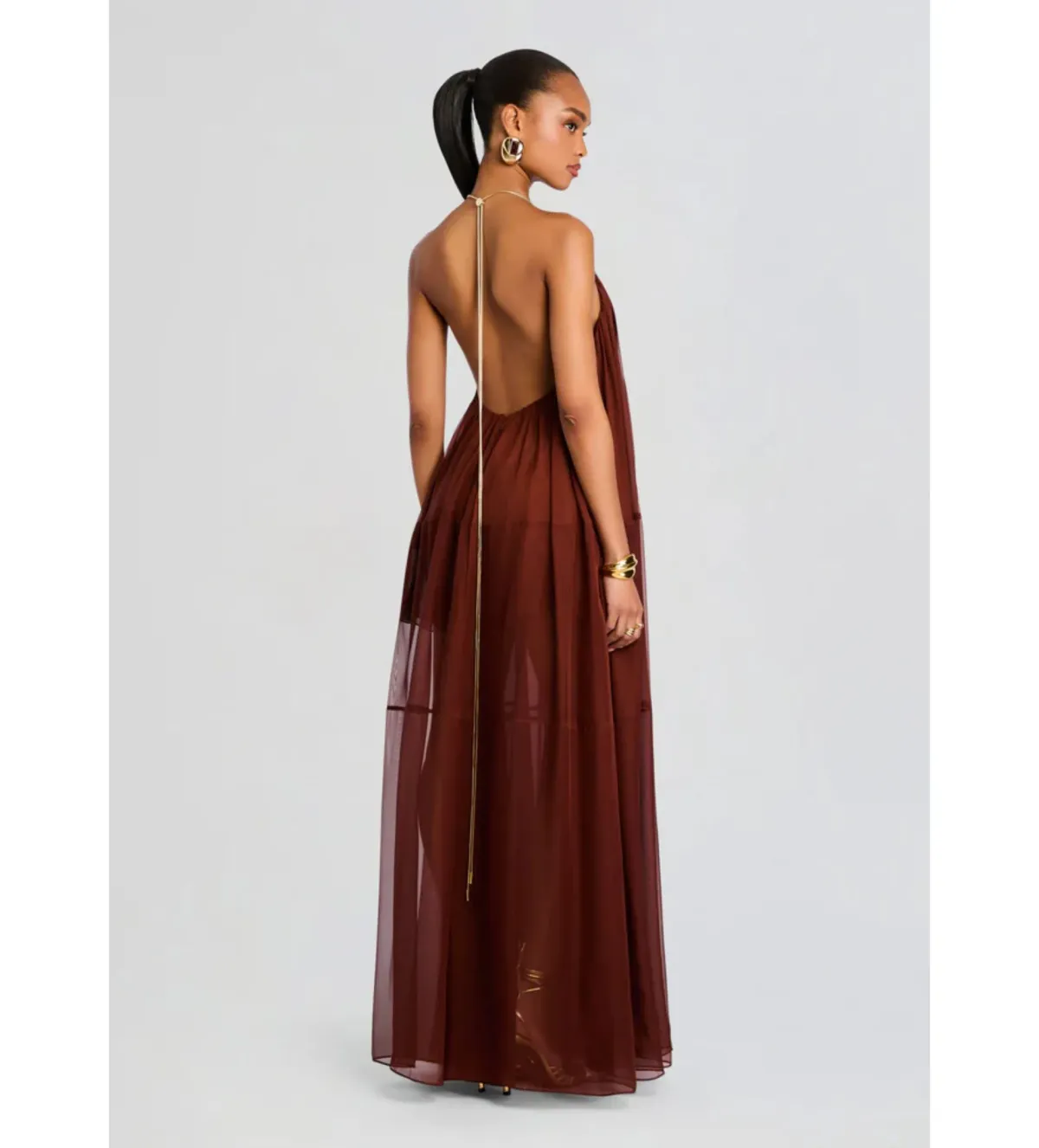 Retrofete Arlet Chiffon Dress in Chestnut Size XS/AU6  - Image 4