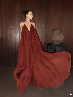 Retrofete arlet chiffon dress chestnut size XS 6  for rent on The Volte - image 3