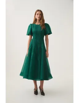 AJE nova pleated midi dress green size 12 for rent on The Volte - image 1