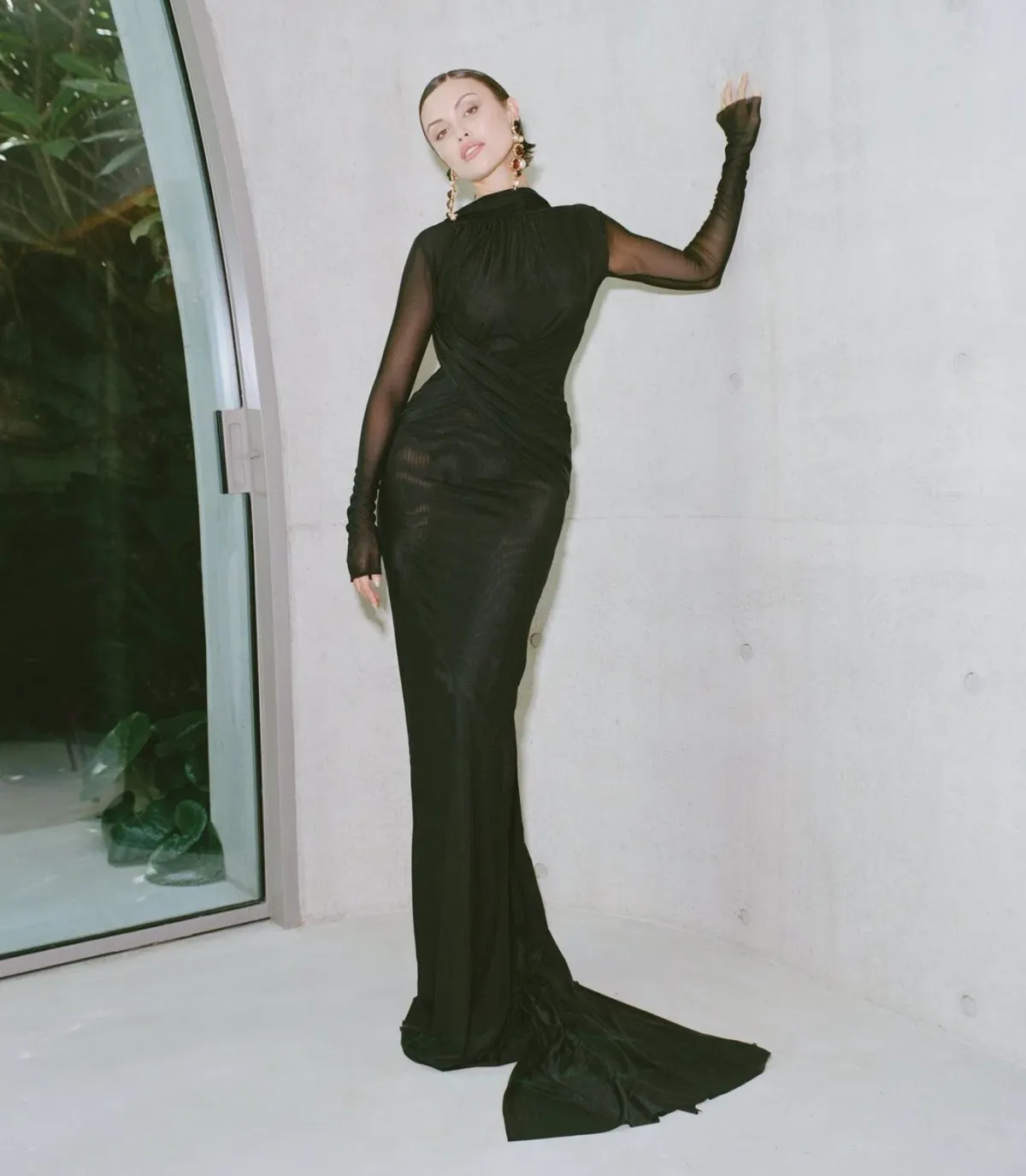 Effie Kats Monaco Long Sleeve Soft Mesh Floor Length Gown Black Size 10 - Image 1