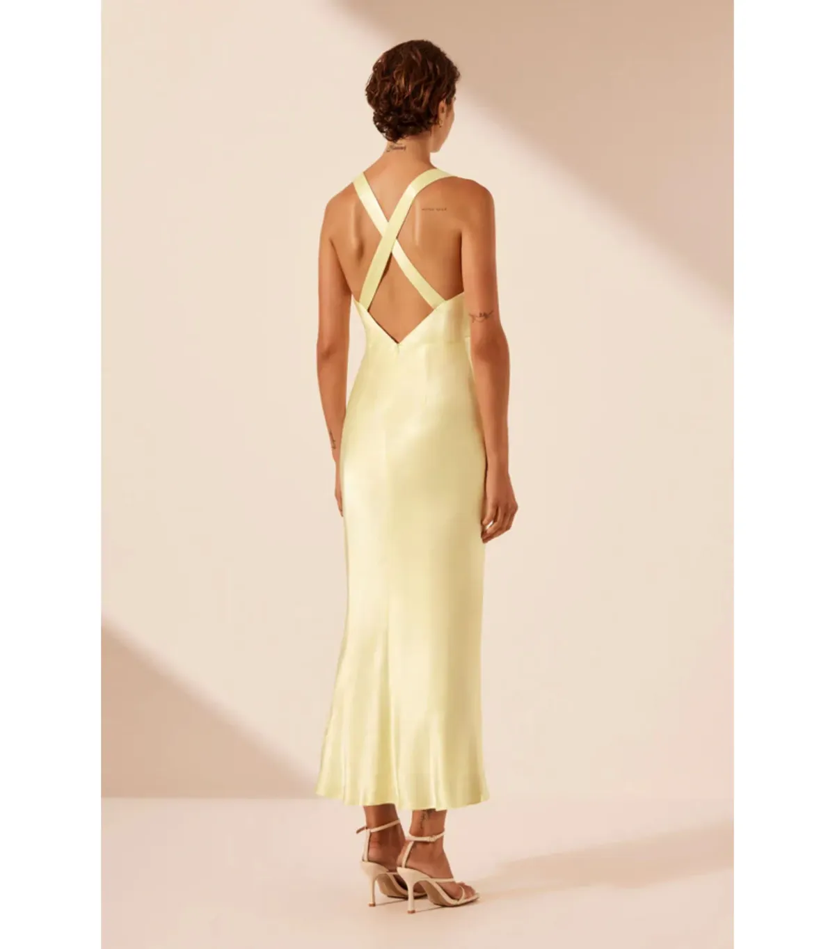 Shona Joy La Lune Plunge Cross Back Midi Dress in Lemon Size AU 10  - Image 3
