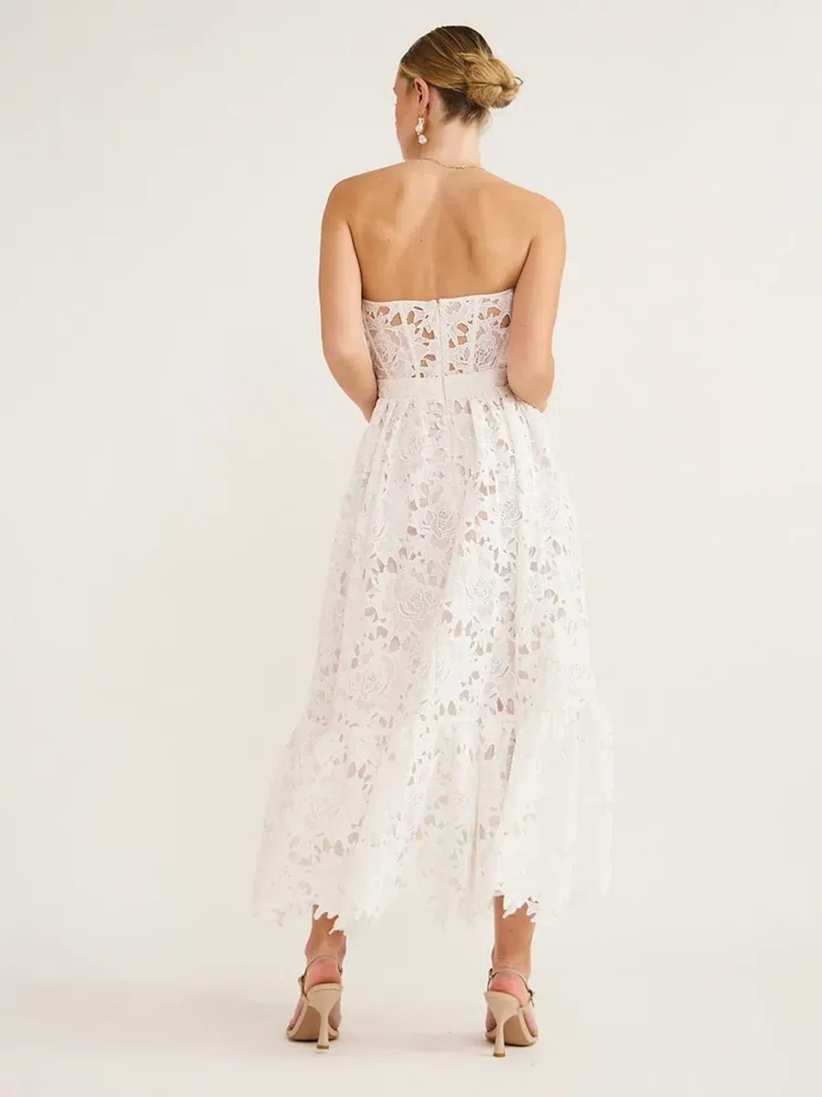 Emilia Lace Bustier Midi Dress In Snow - Image 2