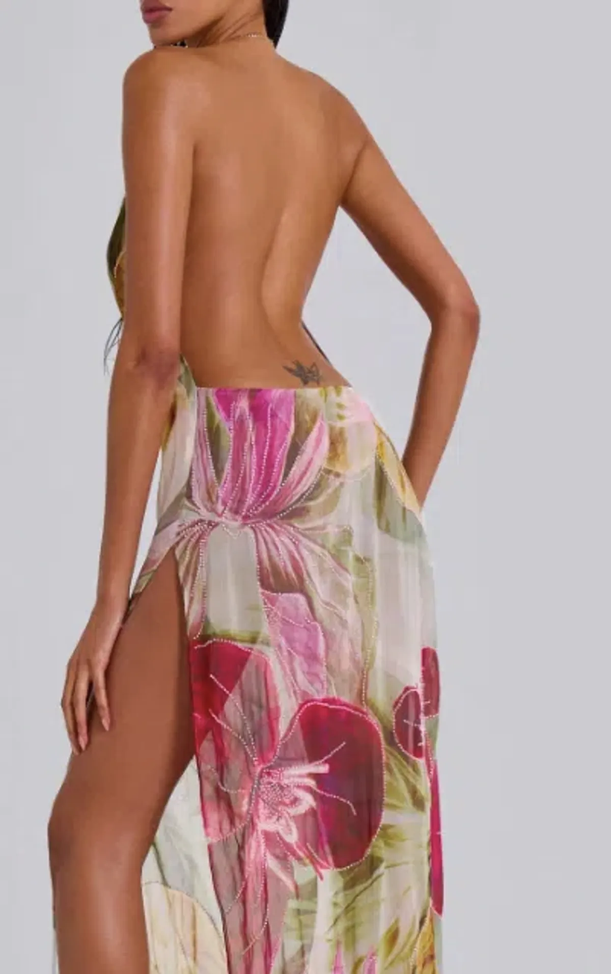 Jaded London Dahlia Hand-Beaded Backless Chiffon Maxi Dress in Rosa - Image 2