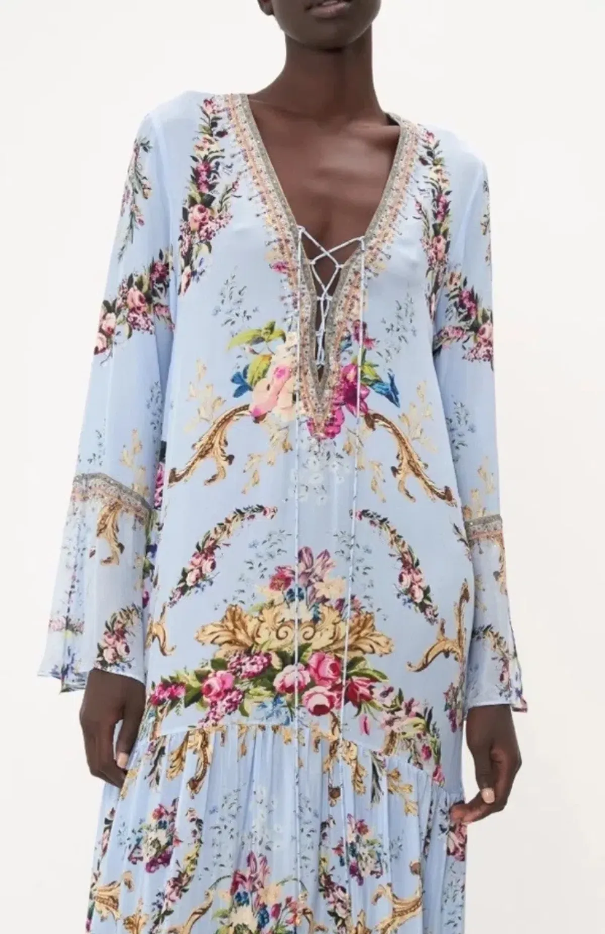 Camilla Lace Up Dress With Tiered Hem Floraful Size XS (8)  - Image 2