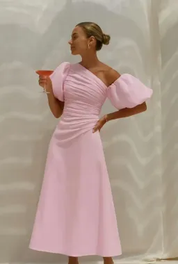 Aje Cadence Ruched Midi Dress in Ballerina Pink Size 8 for rent on The Volte - image 1