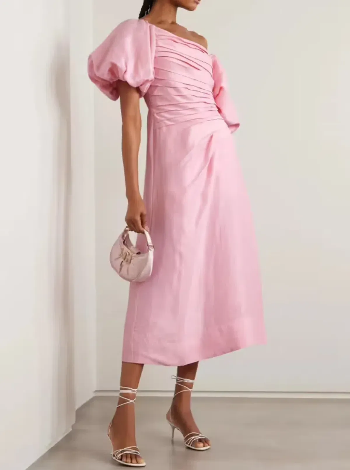 Aje Cadence Ruched Midi Dress in Ballerina Pink Size 8 - Image 2