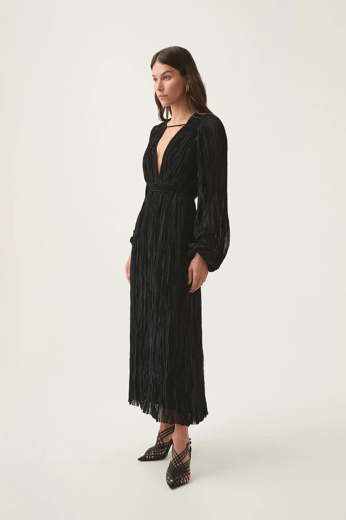 AJE Genevieve Pleated Midi Dress in Black Size S/AU8 - Image 2