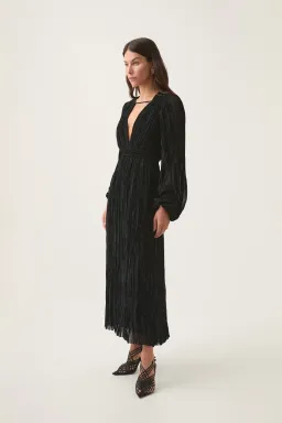 AJE Genevieve Pleated Midi Dress in Black Size S/AU8 for rent on The Volte - image 2