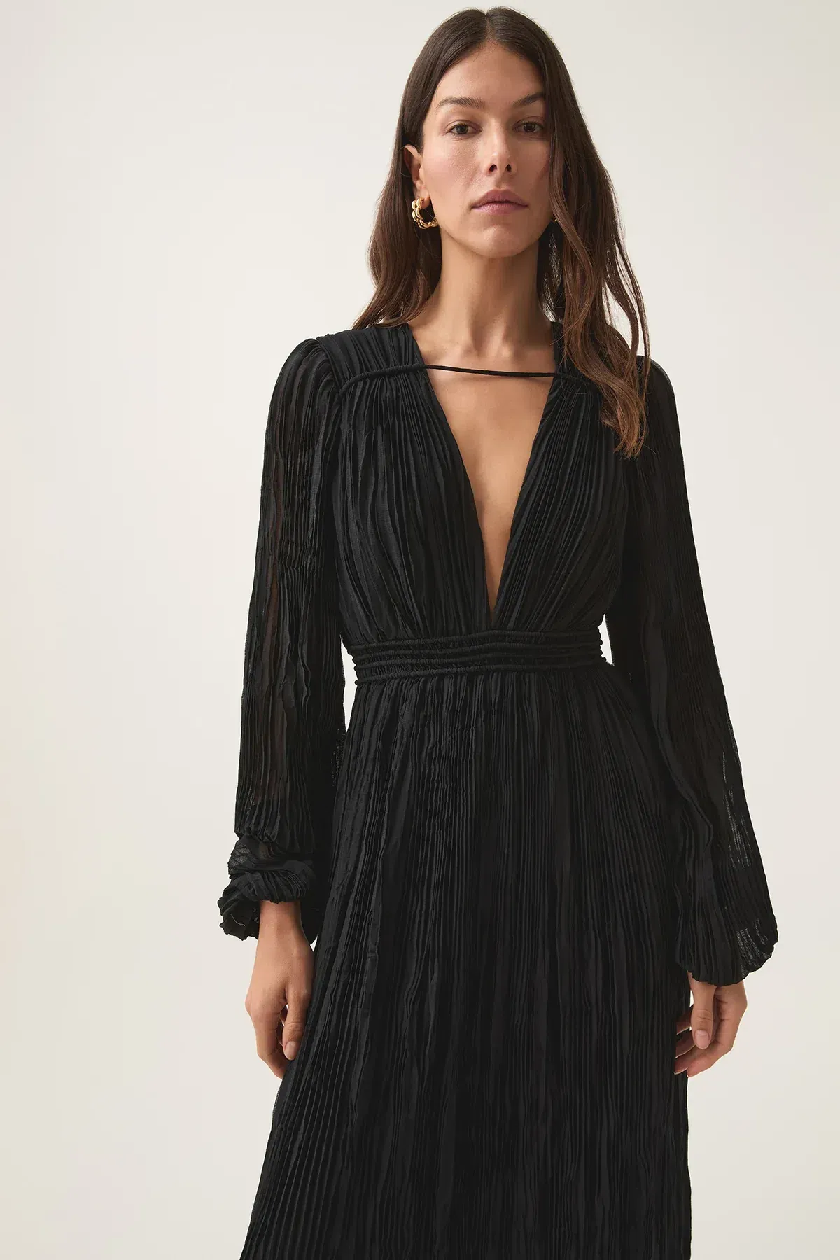 AJE Genevieve Pleated Midi Dress in Black Size S/AU8 - Image 5