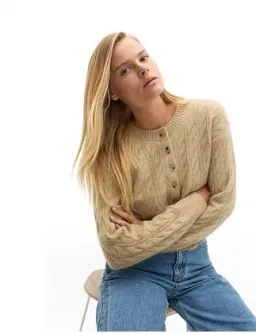 Seed Heritage CABLE CROPPED BUTTON CARDI Beige Size 8 for rent on The Volte - image 1