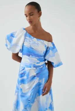 AJE CADENCE RUCHED MIDI DRESS in FLORAL BLUE SIZE 12 for rent on The Volte - image 6