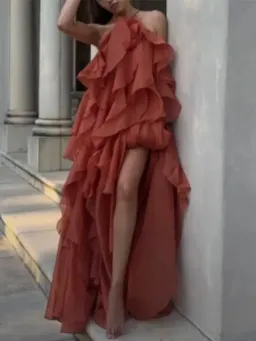 Aje Pandorea Layered Maxi Dress Coral Clay Size AU 16 for rent on The Volte - image 4