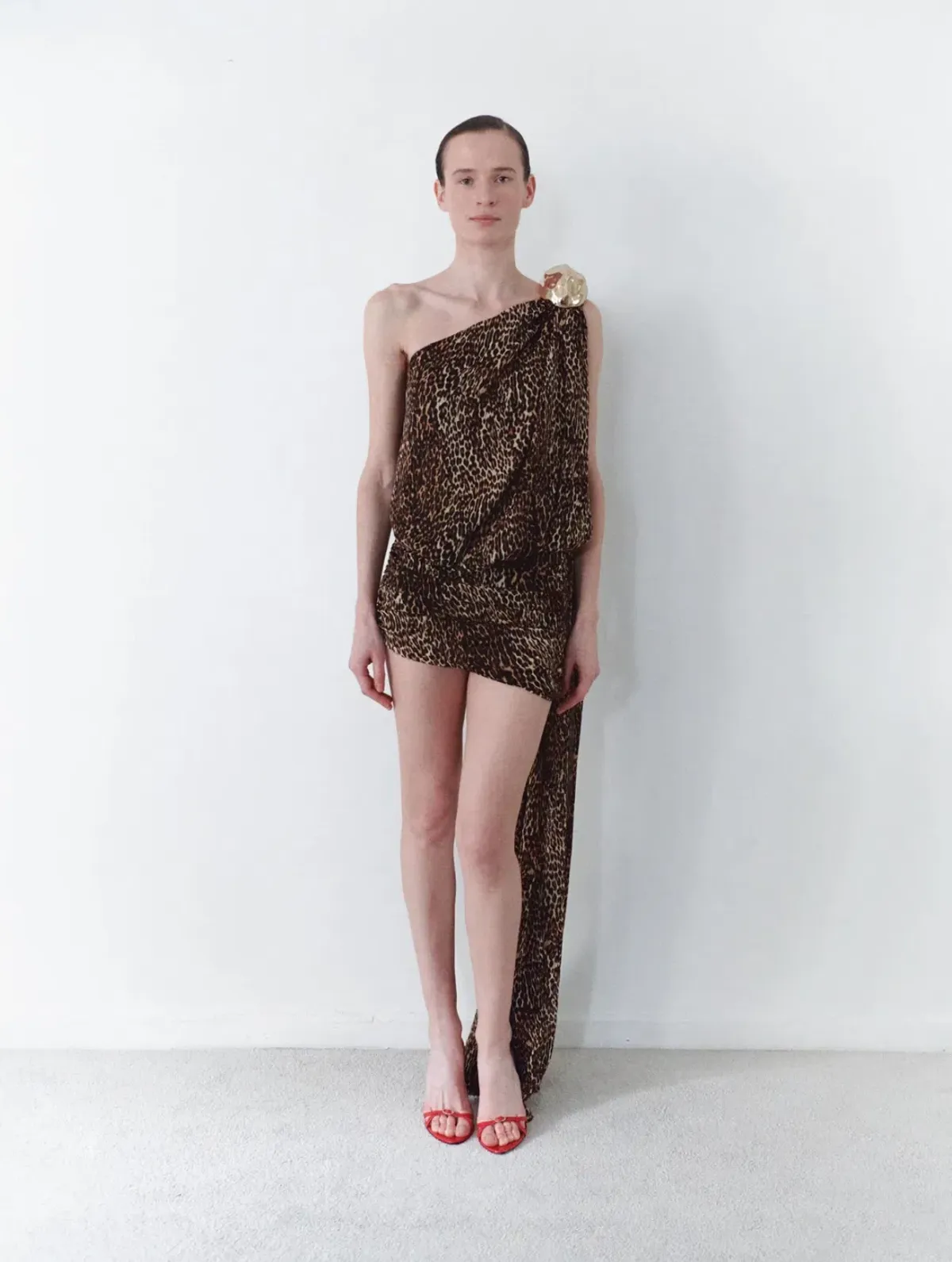 Leam Almes Leopard Print Chiffon Dress With Handmade Stone Detail size 36 - Image 2