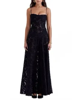 House Of Cb Seren Lace-Up Back Maxi Dress Black Size 10 for rent on The Volte - image 3
