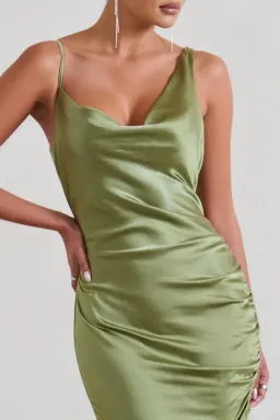 Club L london ruched cowl maxi dress olive color size 6 for rent on The Volte - image 3