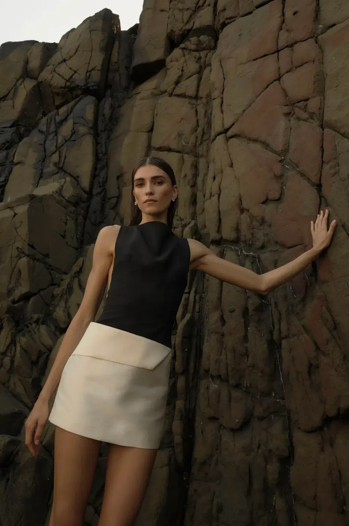 Rachel Gilbert Rikki Foldover Stretch-crepe Mini Dress In Black & white AU 12 - Image 4