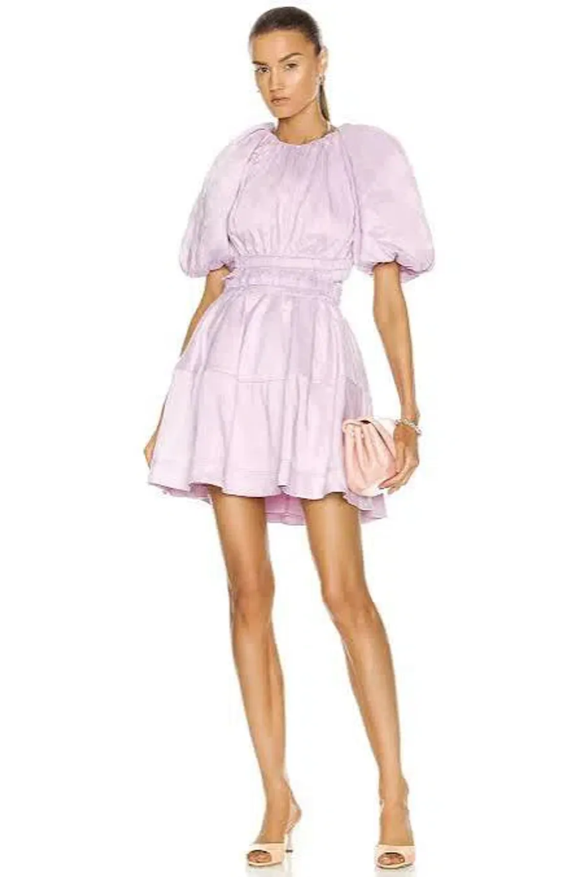 Aje Solitude Lilac Puff Sleeve Cut Out Dress Size 14 - Image 6