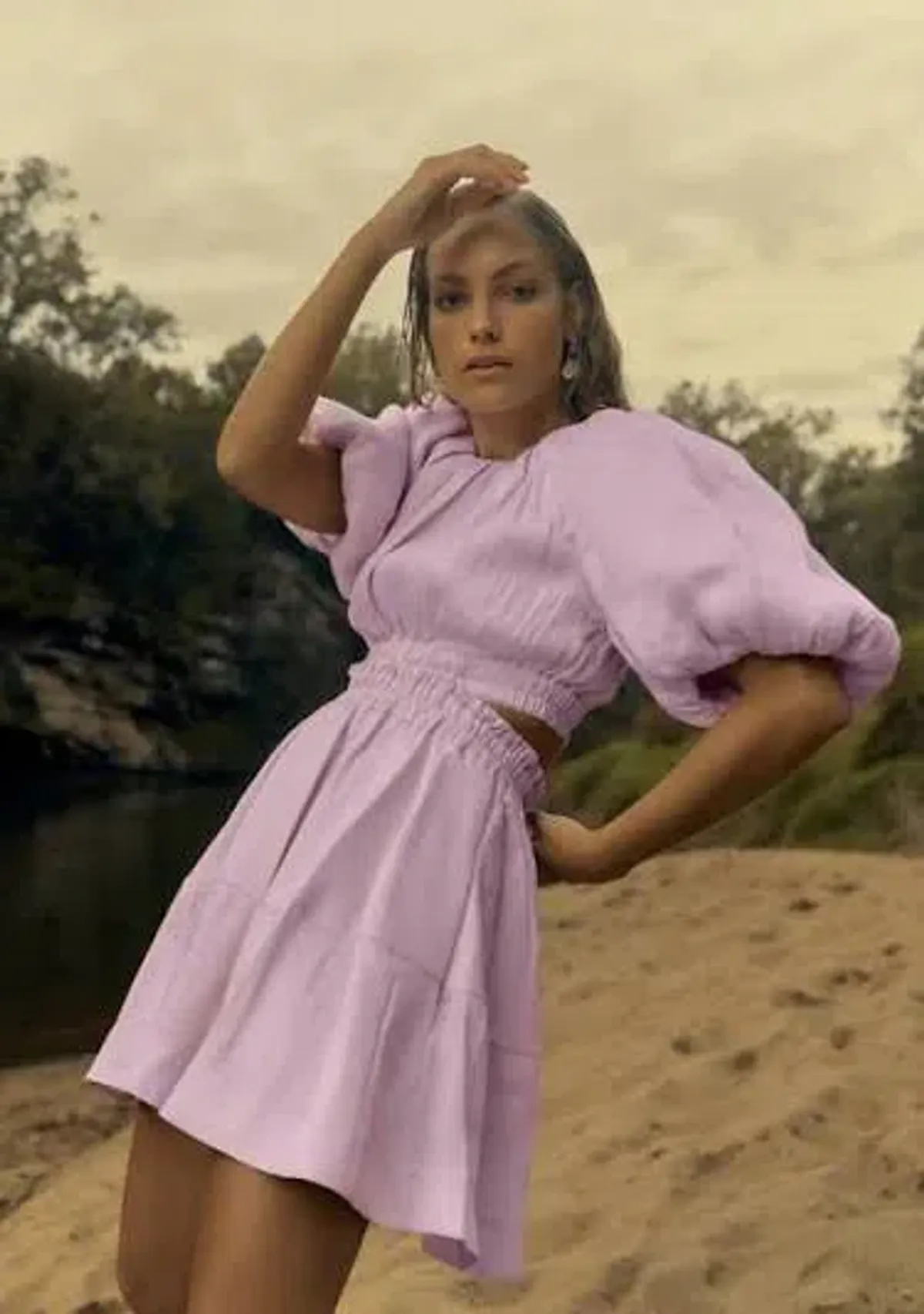 Aje Solitude Lilac Puff Sleeve Cut Out Dress Size 14 - Image 5