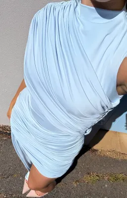 De La Vali Ravenna Draped Jersey Mini Dress in Sky Blue AU 8 for rent on The Volte - image 4