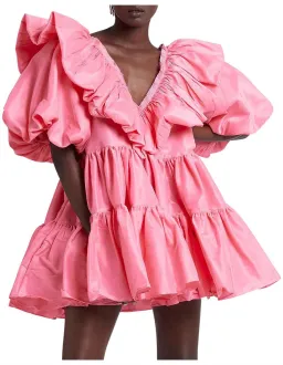 AJE SOLSTICE pink RUFFLE puff sleeve TIERED SMOCK DRESS SIZE 14  for rent on The Volte - image 7