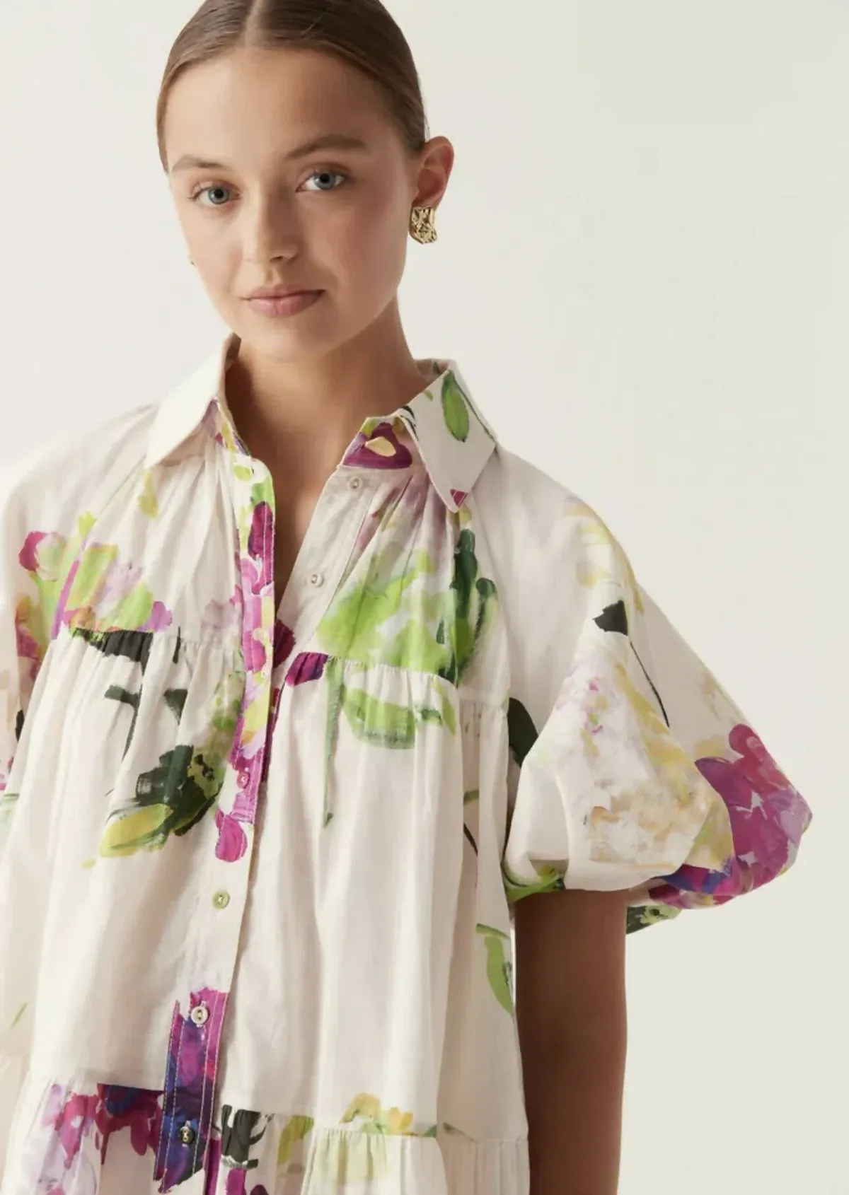 Aje Pablo Smock Mini Puff Sleeve Dress Wild Hydrangea Size 16 - Image 2