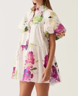 Aje Pablo Smock Mini Puff Sleeve Dress Wild Hydrangea Size 16 for rent on The Volte - image 9