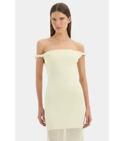 Sir the Label Ella Off Shoulder Twist Dress in Lemon Sorbet Size 10 for rent on The Volte - image 3