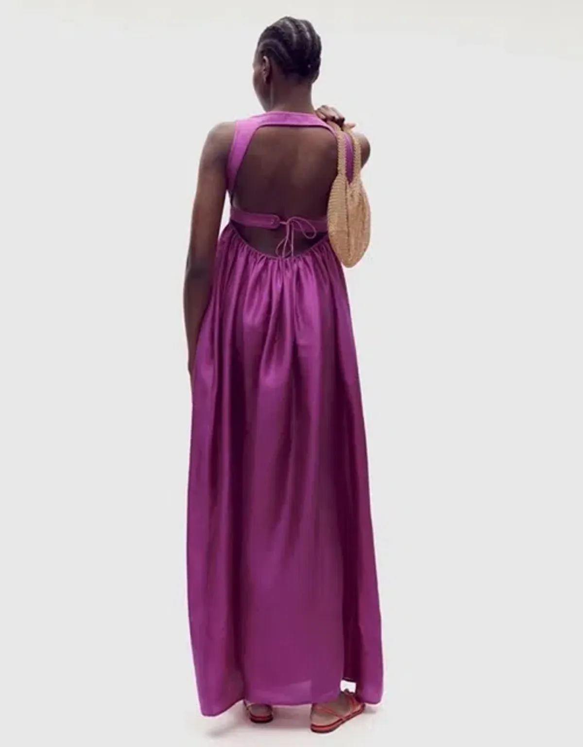OROTON Strappy Open Back Poplin Maxi Sundress in Magenta Size 10 - Image 4