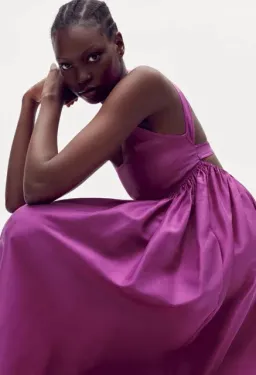 OROTON Strappy Open Back Poplin Maxi Sundress in Magenta Size 10 for rent on The Volte - image 6