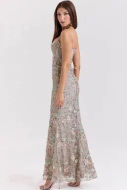 House of CB Naima Embellished Beaded Corset Maxi Dress Silver size 6 for rent on The Volte - image 5